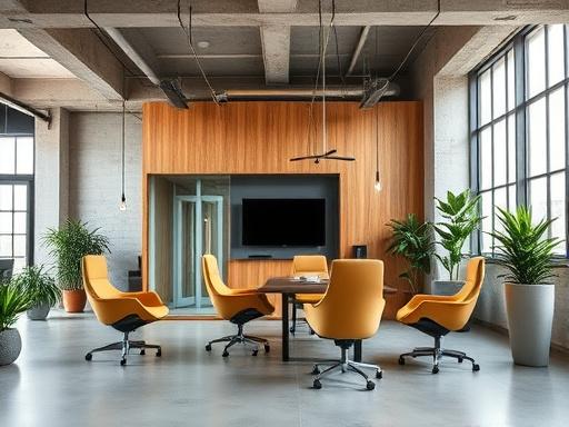 Loft-style office fitout with concrete and oak