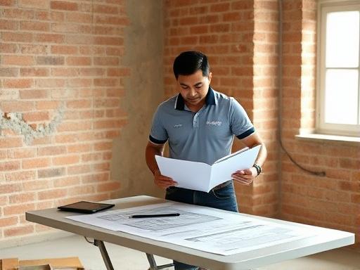 Upliftiq project lead reviewing drawings with site supervisor